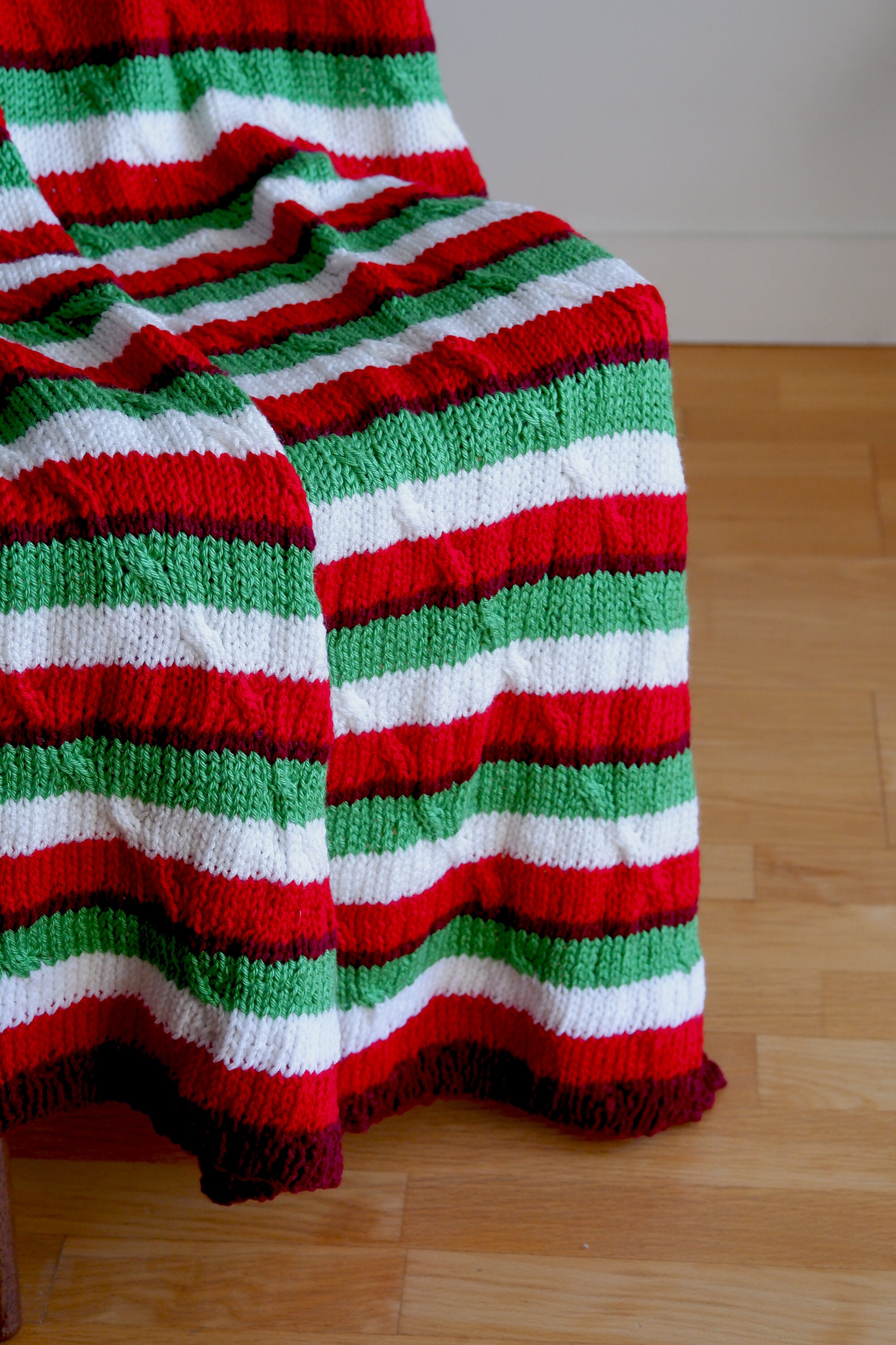Hand Knitted Bright Red and Green Blanket Etsy