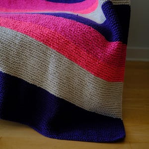 Hand Knitted Soft Striped Blanket in Pink, Purple, and Beige