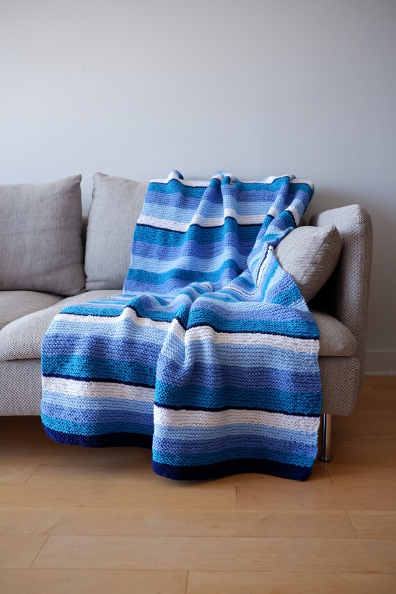 Hand Knitted Striped Blanket #39