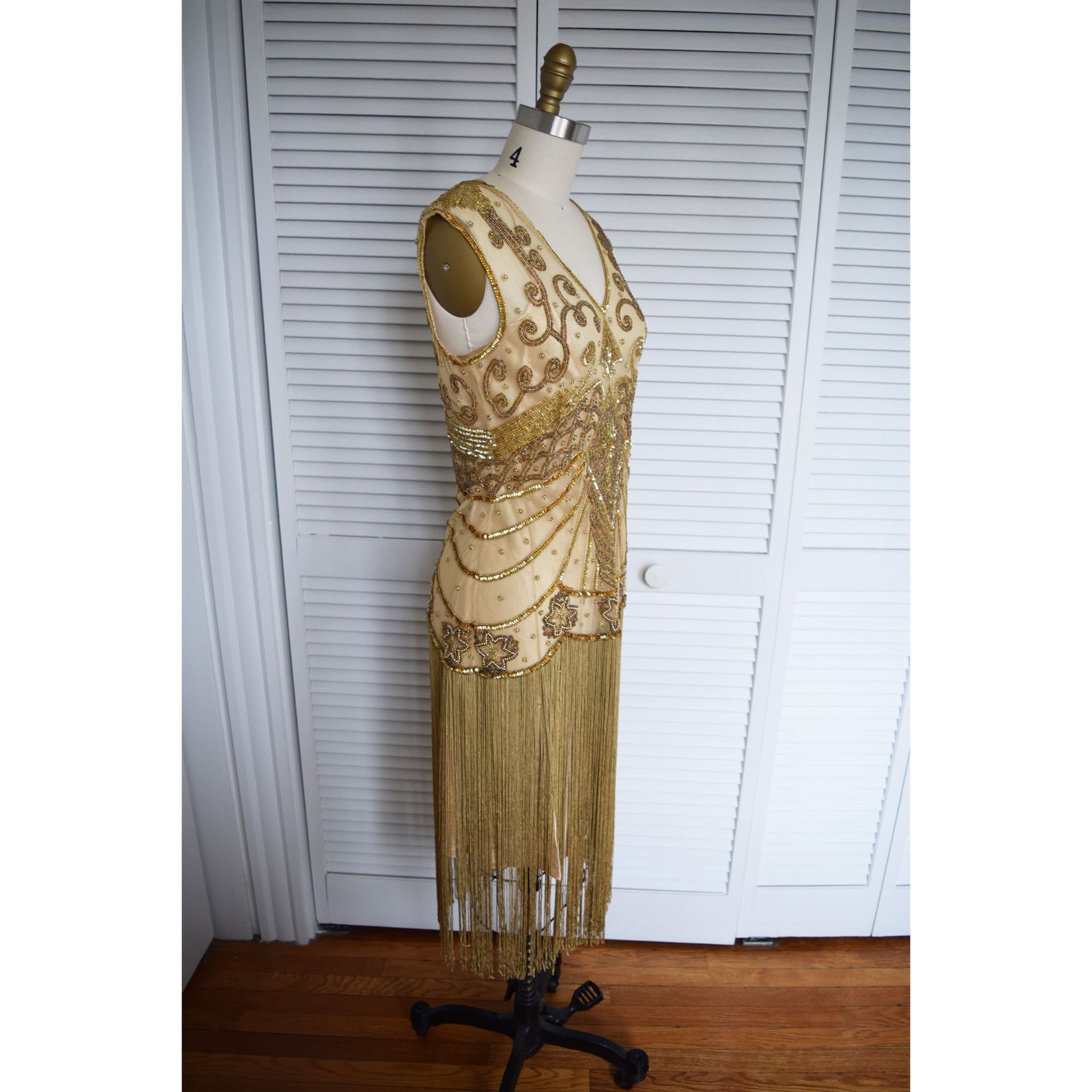 1920s Style Gold Fringe Flapper DressRoaring 20s Beaded Etsy