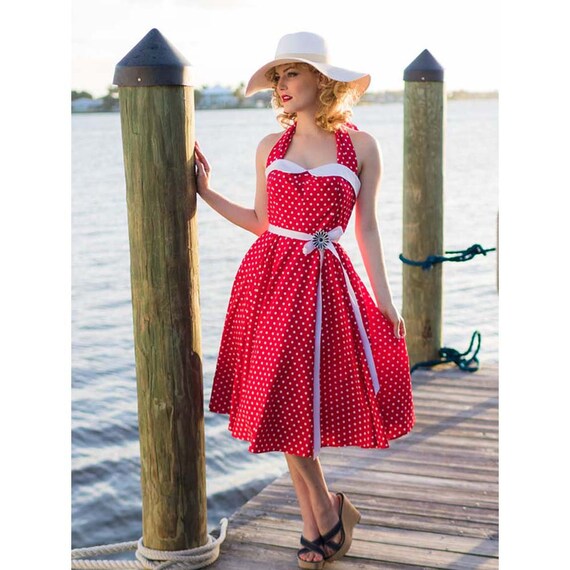 red polka dot dress 50s