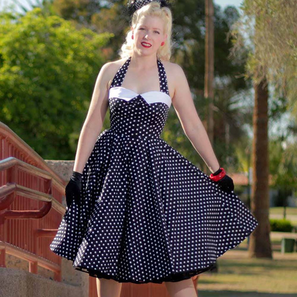 Polka Dot Halter Dress-retro 