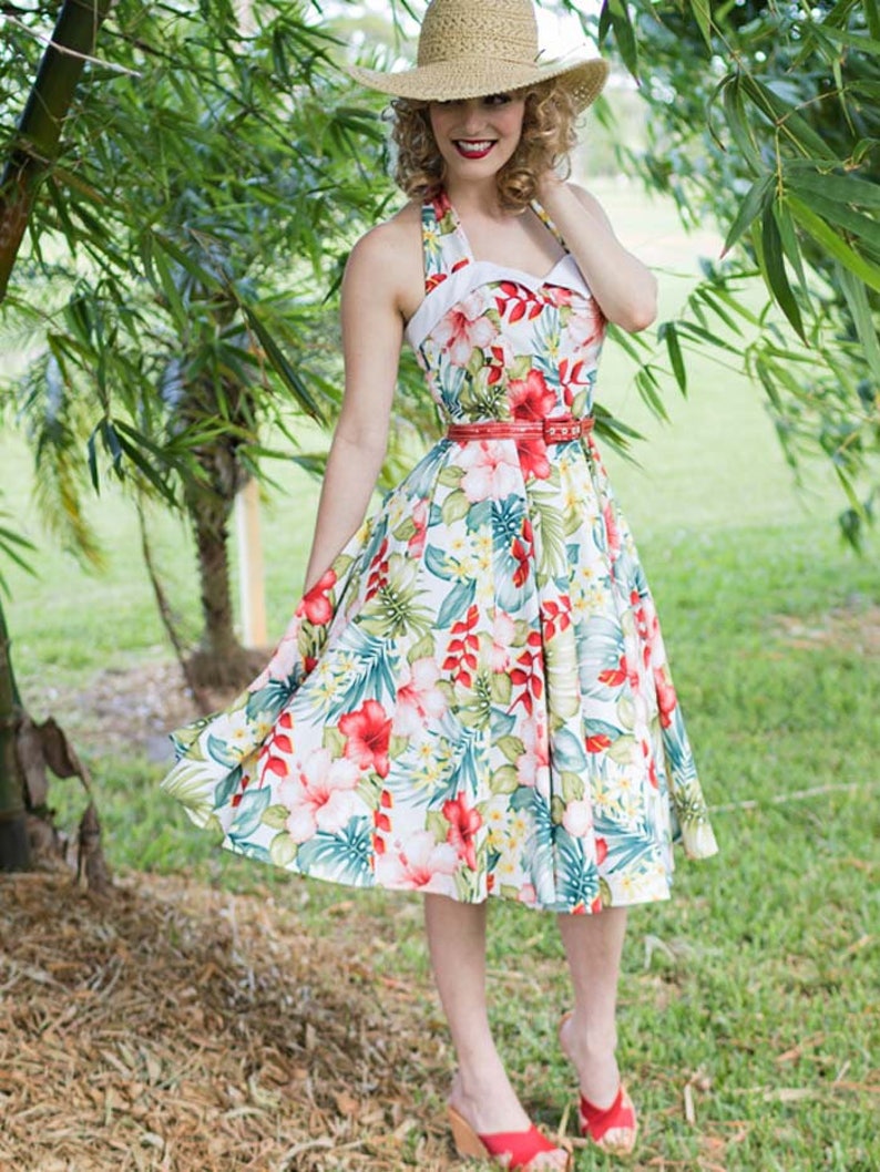 40s//50s Hawaii Hibiskus Pin Up Retro Rockabilly Vintage Flower Costume da bagno
