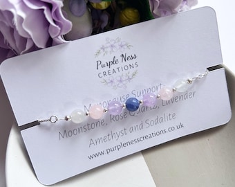 Moonstone, Rose Quartz, Lavender Amethyst and Sodalite Sliding Clasp Bracelet, Menopause Symptom Support Bracelet