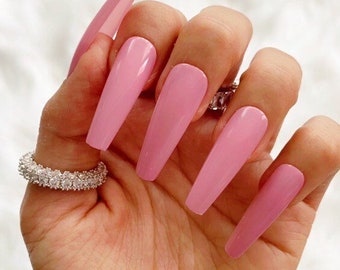 Light Pink Long/ Coffin Nails / Press On Nails / Nail Designs / Fake Nails / Glue On Nails / Stick On Nails / Nails with Designs