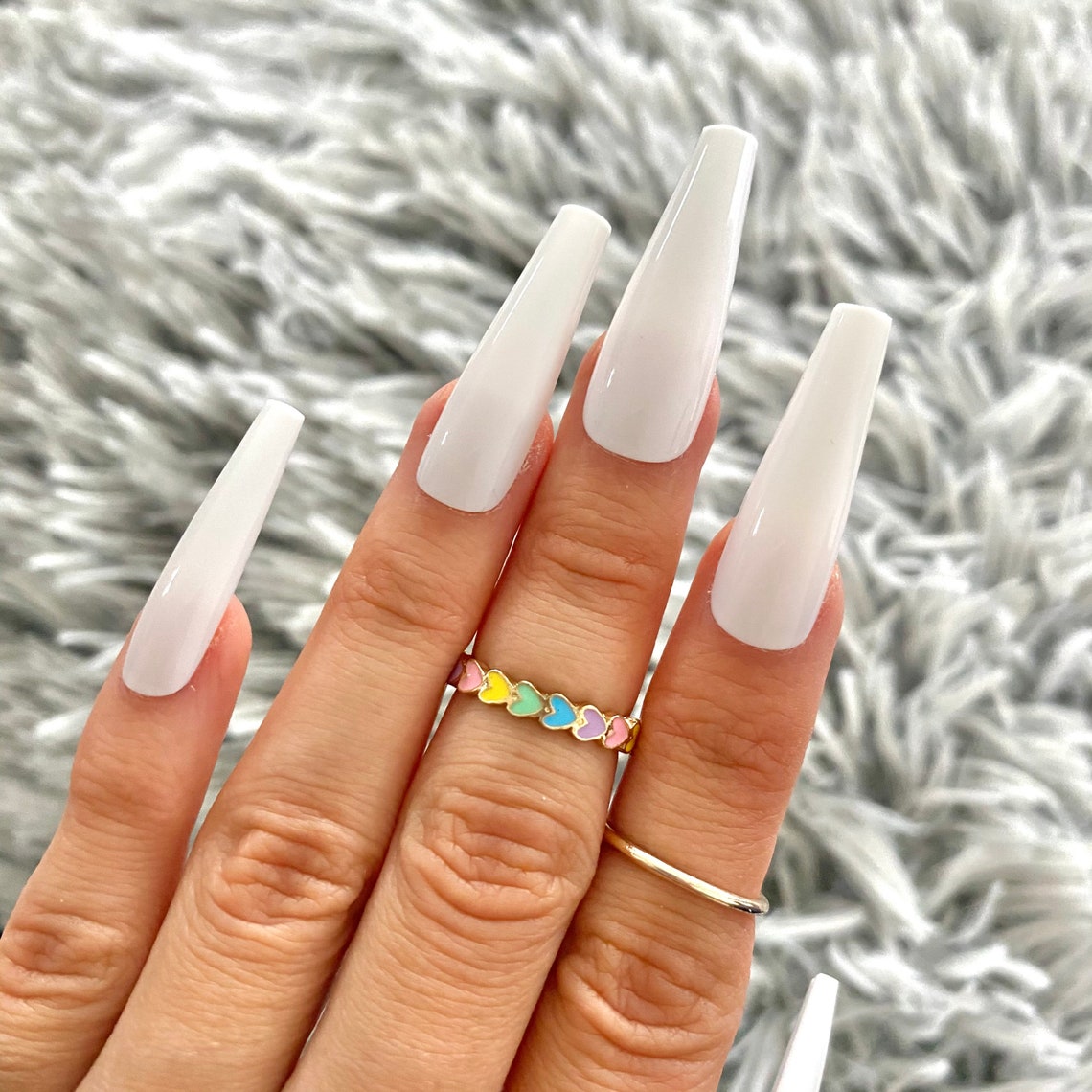 White Long Tapered Coffin Press On Nails 20 Pc Nail Set Fake Etsy