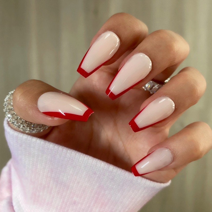 33 Dazzling Coffin White Nails With Red Heart
