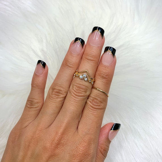 wallpapers Black French Tip Acrylic Nails Short black tip french short square press on nails fake false glue on 24 pc set