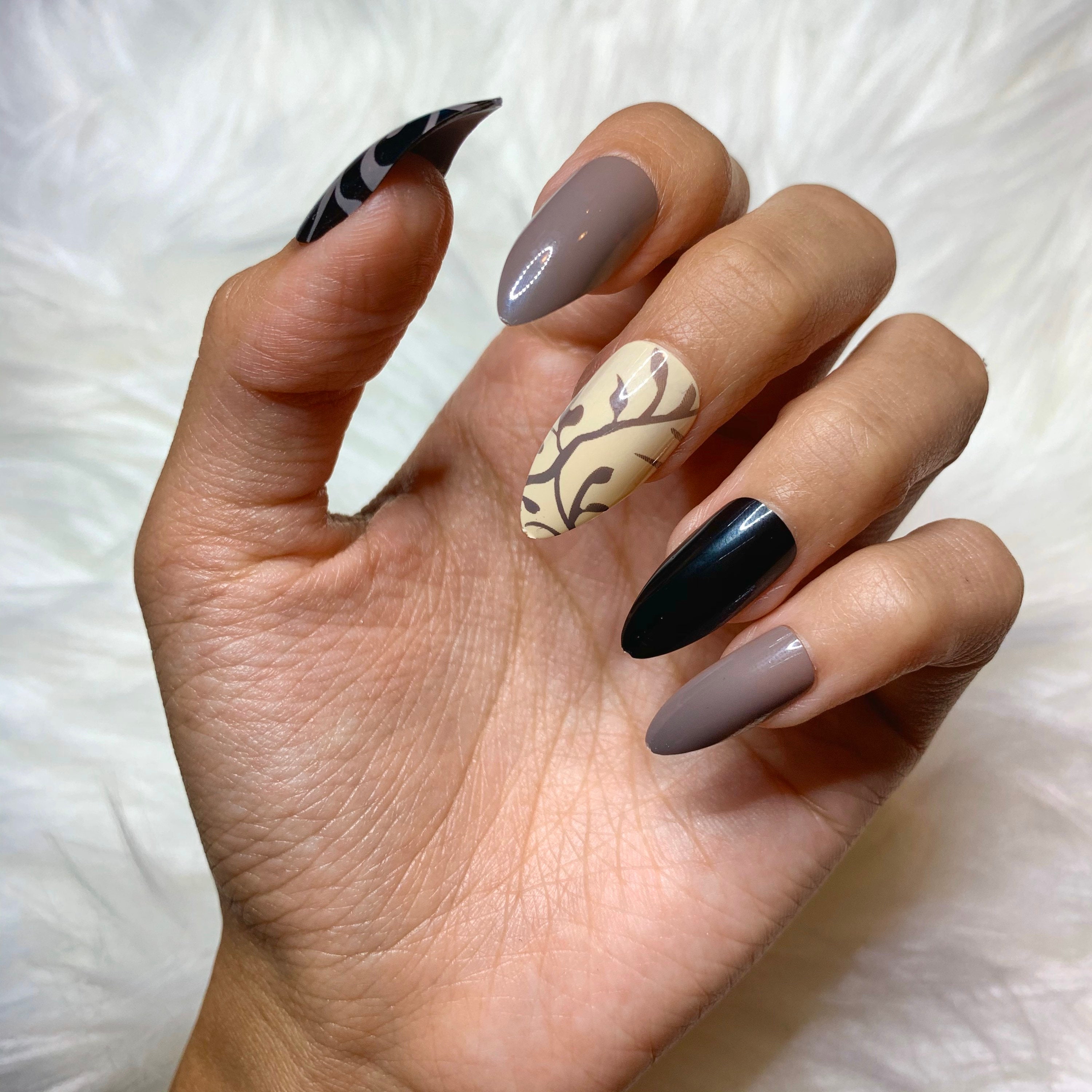 Divine Neutral Almond Press On Nails Fake False 24 Pc Nail Set | Etsy