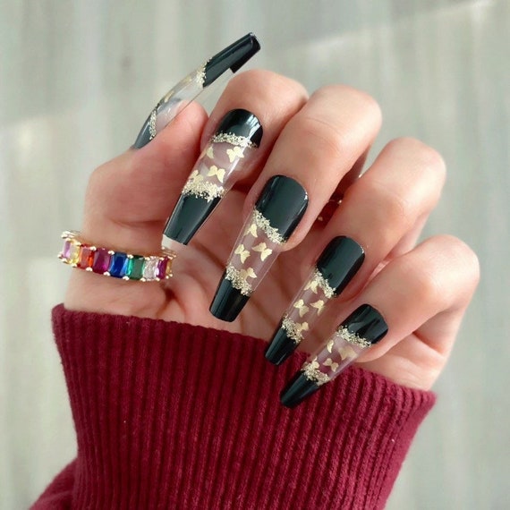 Black Foil Nails / Gold Foil Nails / Glossy Nails 