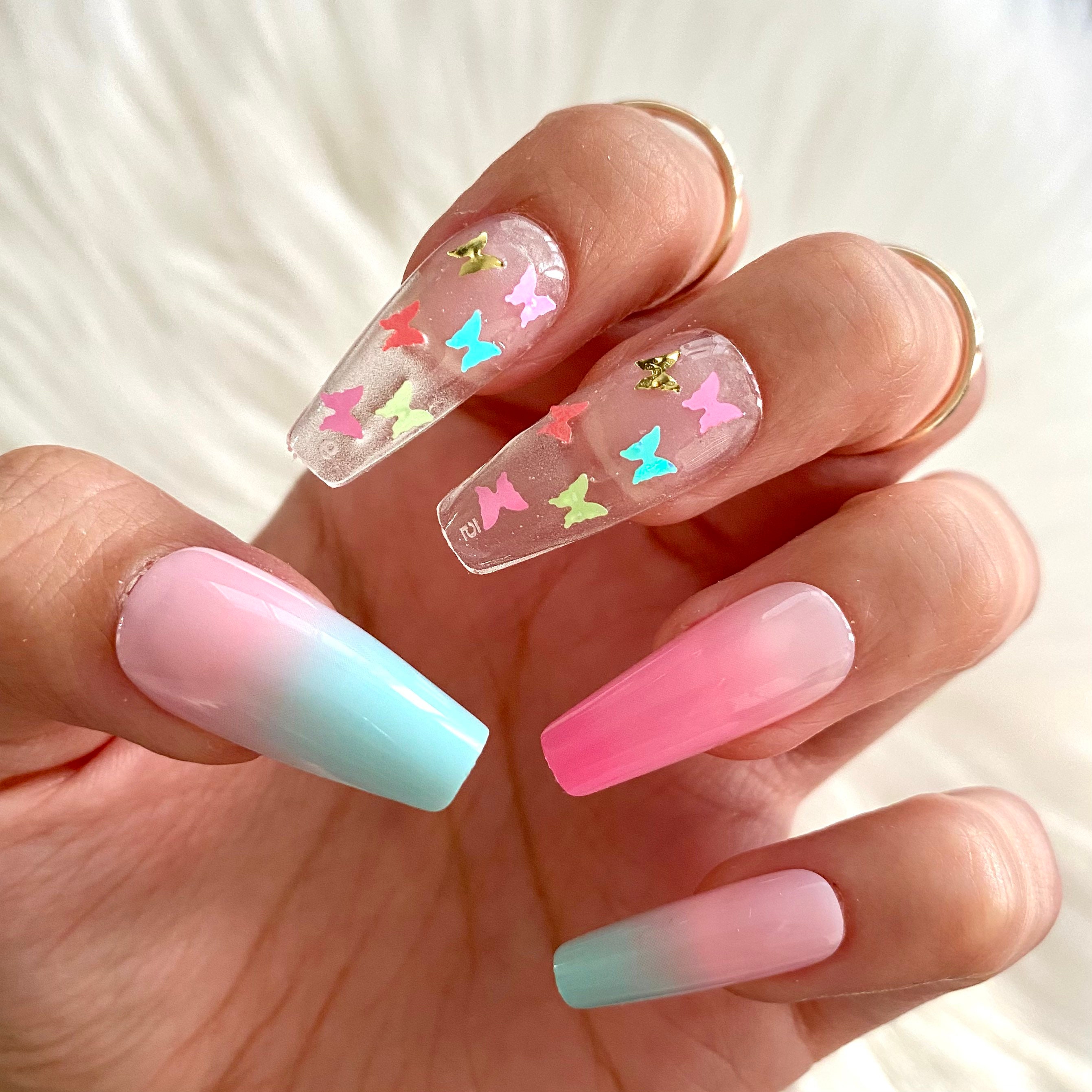 Butterfly Ombre Medium Coffin Press On Nails Pc Nail Set Etsy