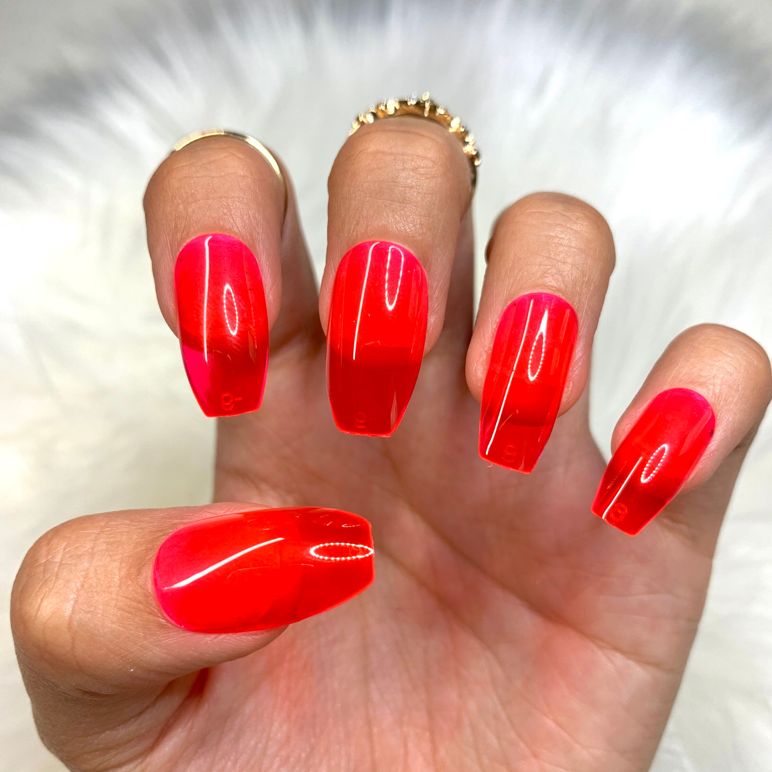 Red Pink Jelly Clear Medium Coffin Press On Nails Fake False Etsy Canada