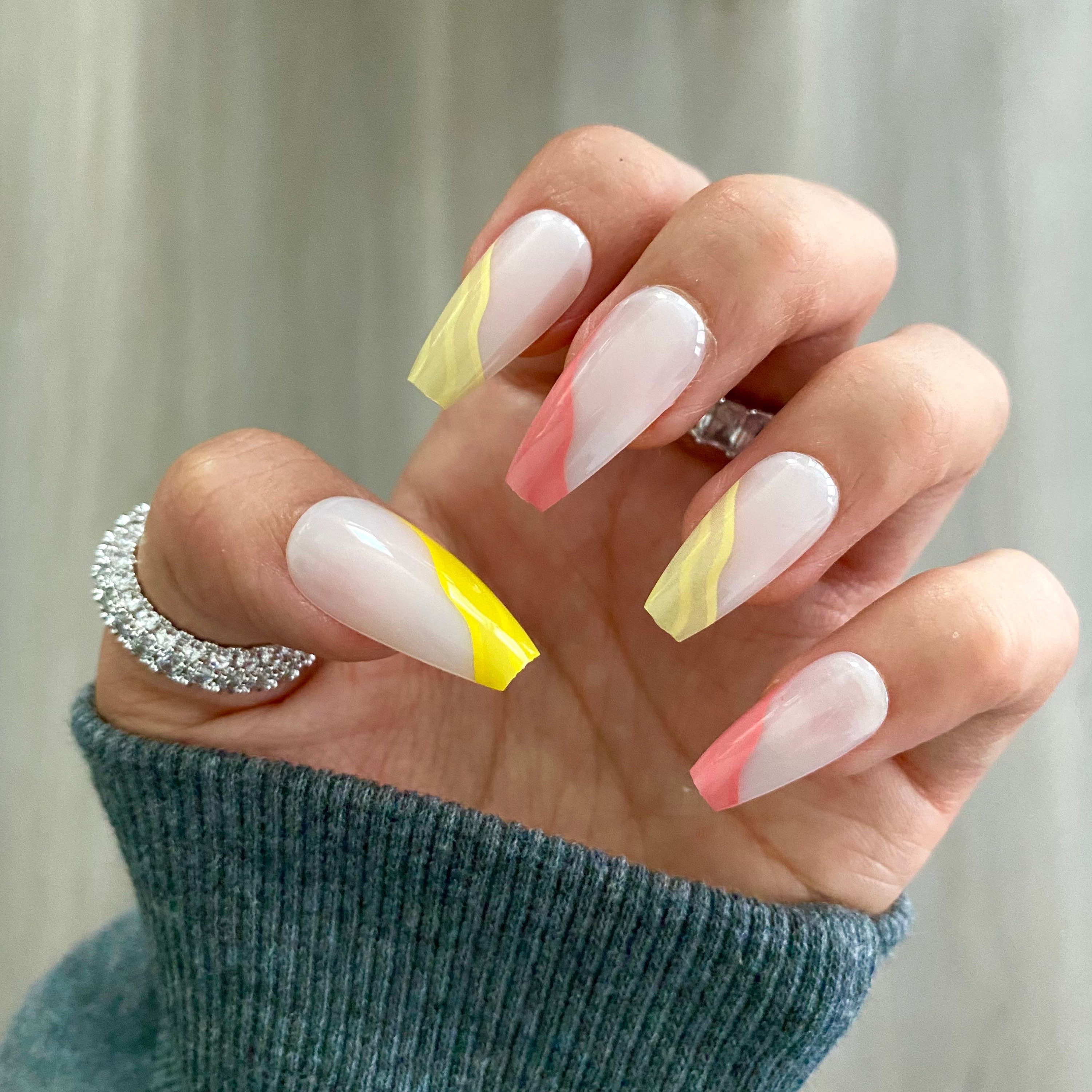 Pink and Yellow Nail Designs - Etsy