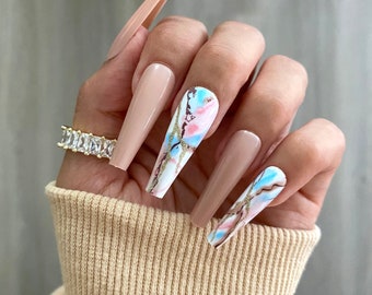 Marble Coffin Nails Etsy Marble Coffin Nails Etsy