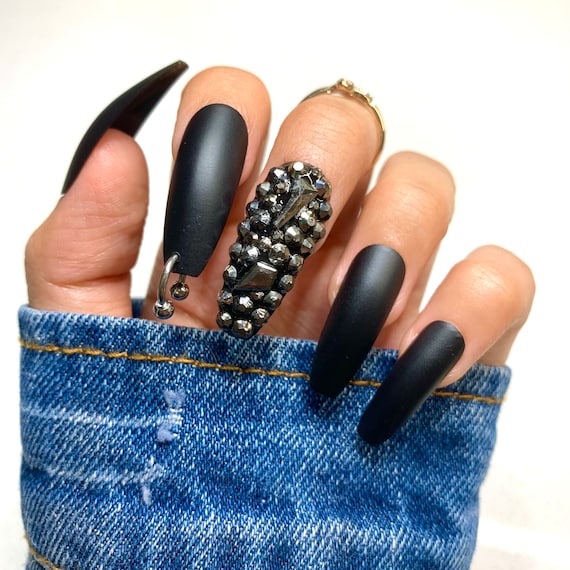 Acrylic & Press On Nails Matte Black XL Coffin Press On Nail Kit Craft Supplies & Tools Nail Art