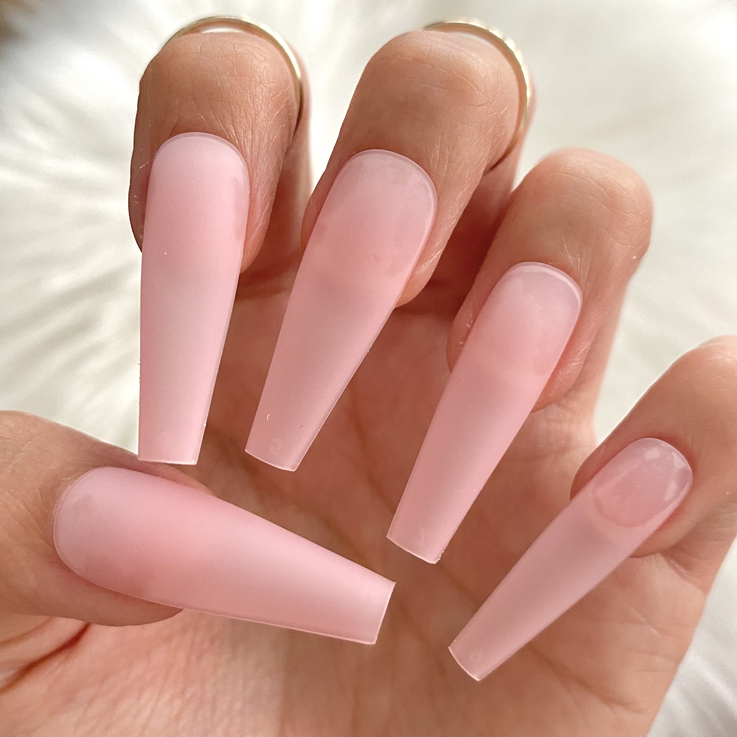 Pink Frost Matte Long Coffin Press On Nails Pc Nail Set Etsy