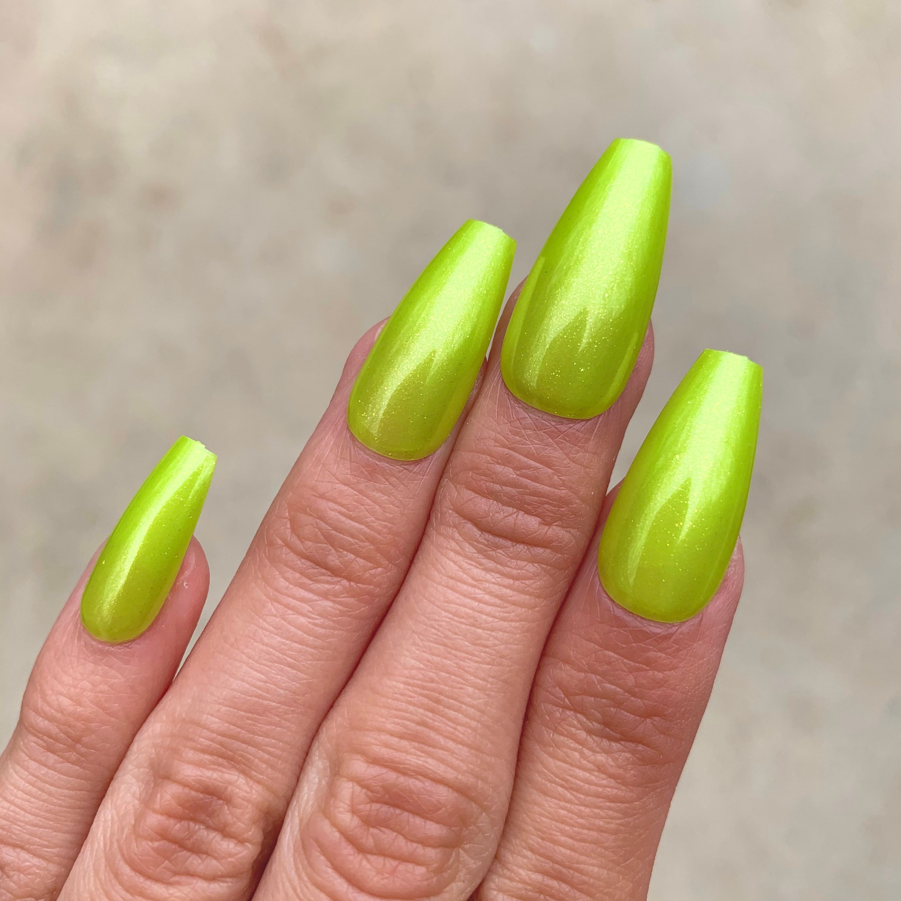 Lime Green Simmer Glossy Long Coffin Press On Nails 28 Pc Nail Etsy