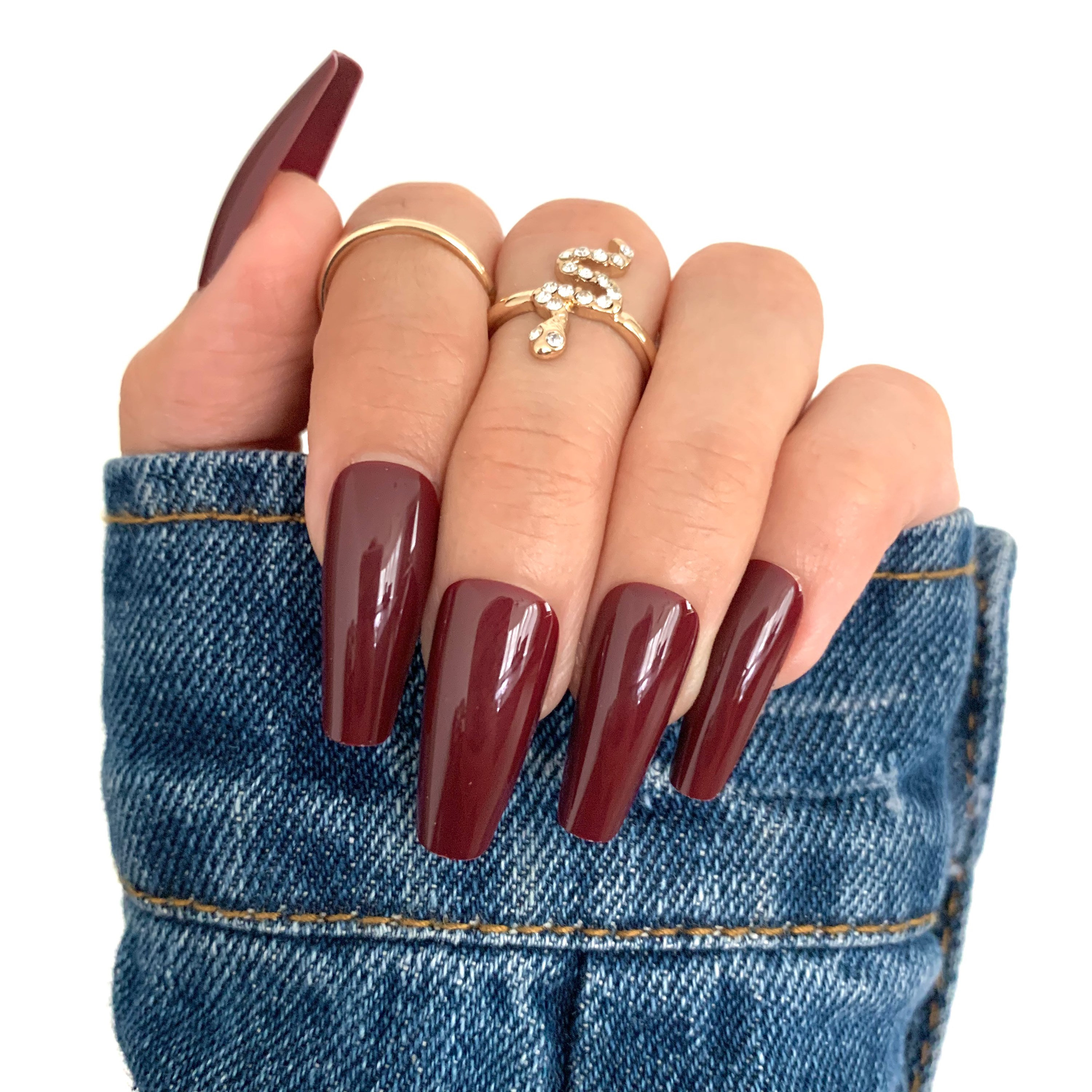 Maroon Dark Red Mid Long Coffin Press On Nails 24 Pc Nail Set Etsy Ireland
