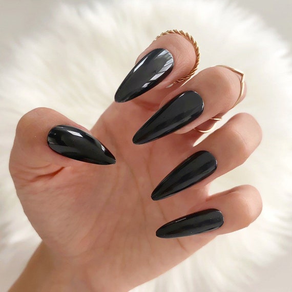 Black Press on Nails Stiletto Nails Stiletto Glue on Nails