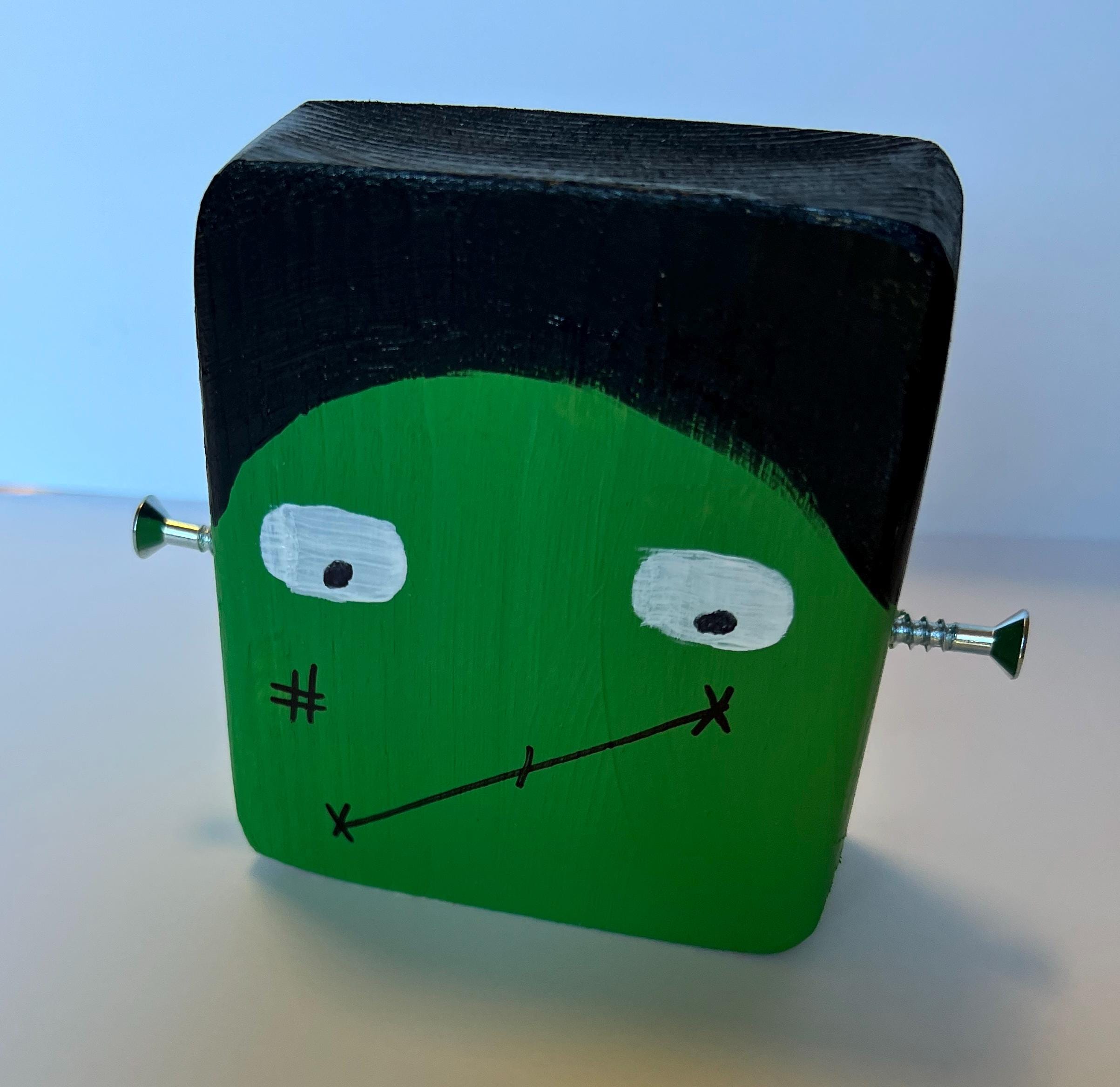 手作り木製フランケンシュタインブロック - ハロウィンデコレーション 