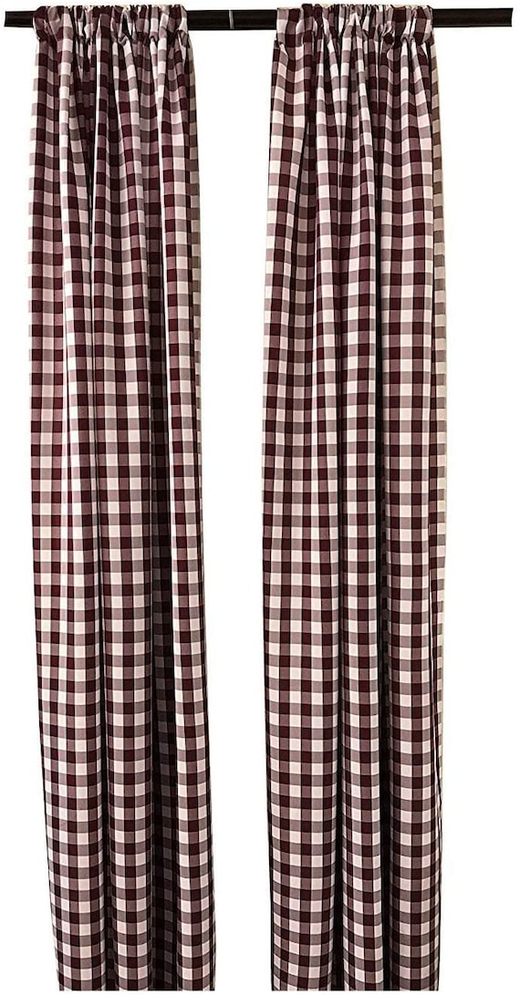 Checkered Country Plaid Gingham Checkered Backdrop Drapes Curtains Panels, Room Divider, 1 Pair - White & Fuchsia ) Choose Size Below main image 1