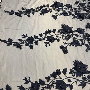 3D Embroidery Floral Stars Lace on Mesh Fabric With Pearls by the Yard ...