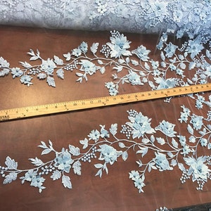 3D Embroidery Floral Stars Lace on Mesh Fabric With Pearls by the Yard ...