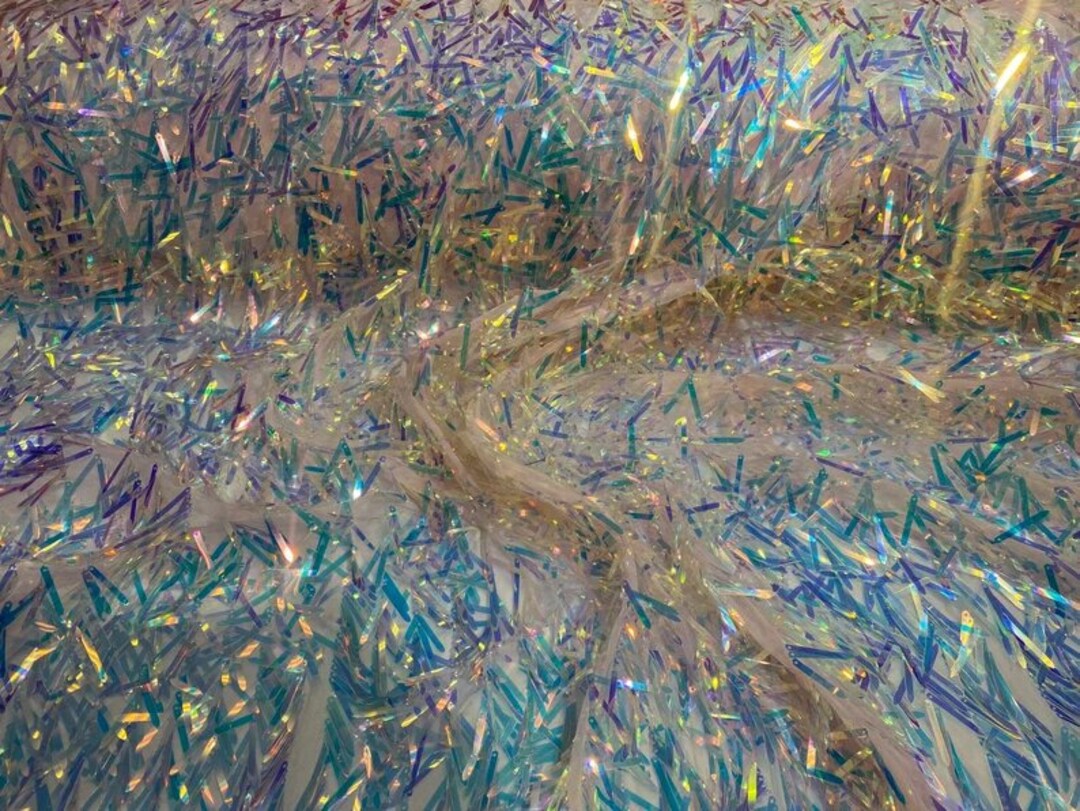 Swords Design Iridescent Sequins Burning Man Costume Craft Fabric by The Yard. (50-52 INCHES Iridescent Sequins by The Yard Purple Iridescent/Black MESH) main image 1