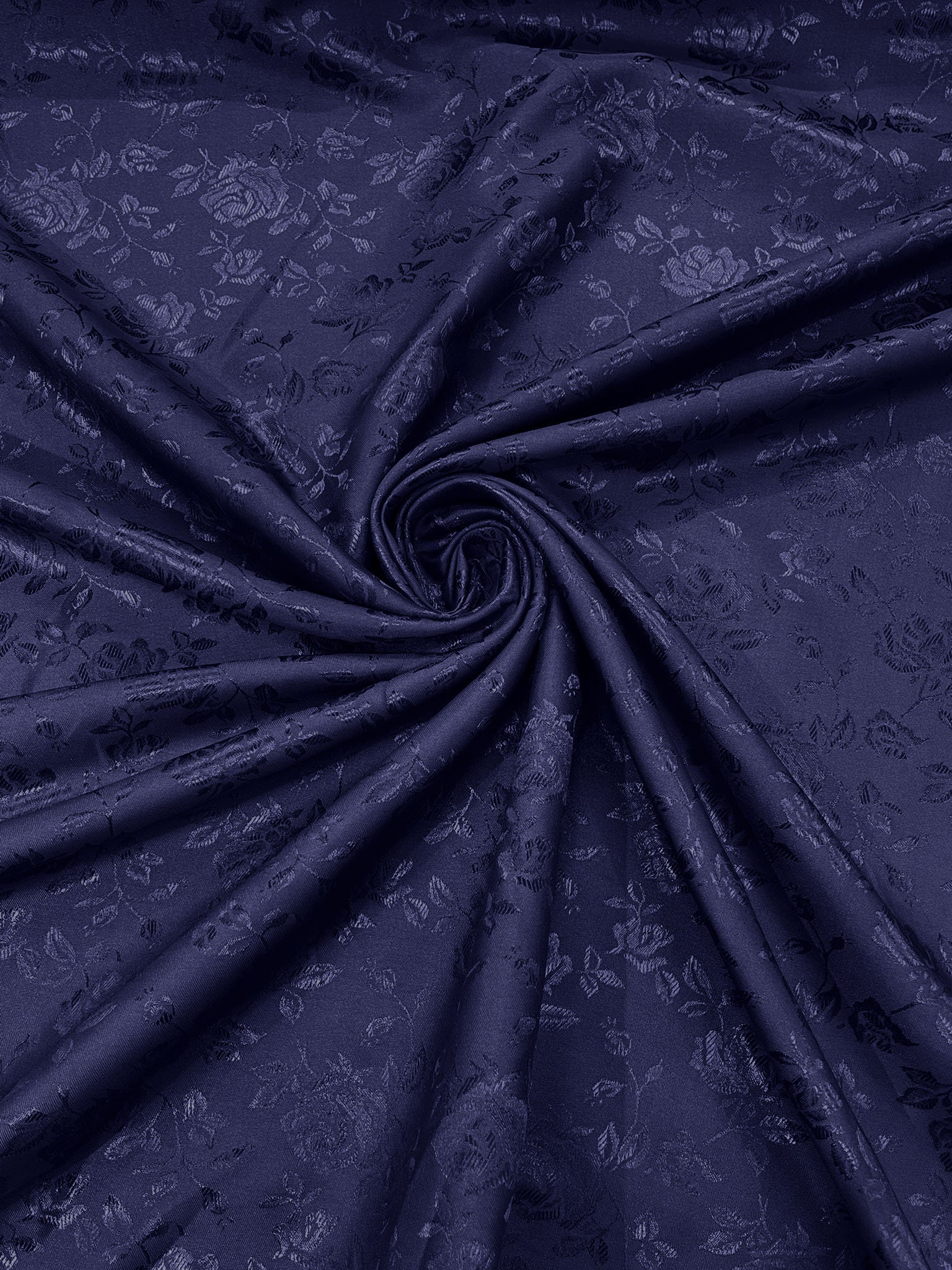 Navy Blue Polyester Flower Brocade Jacquard Satin Fabric, Sold by