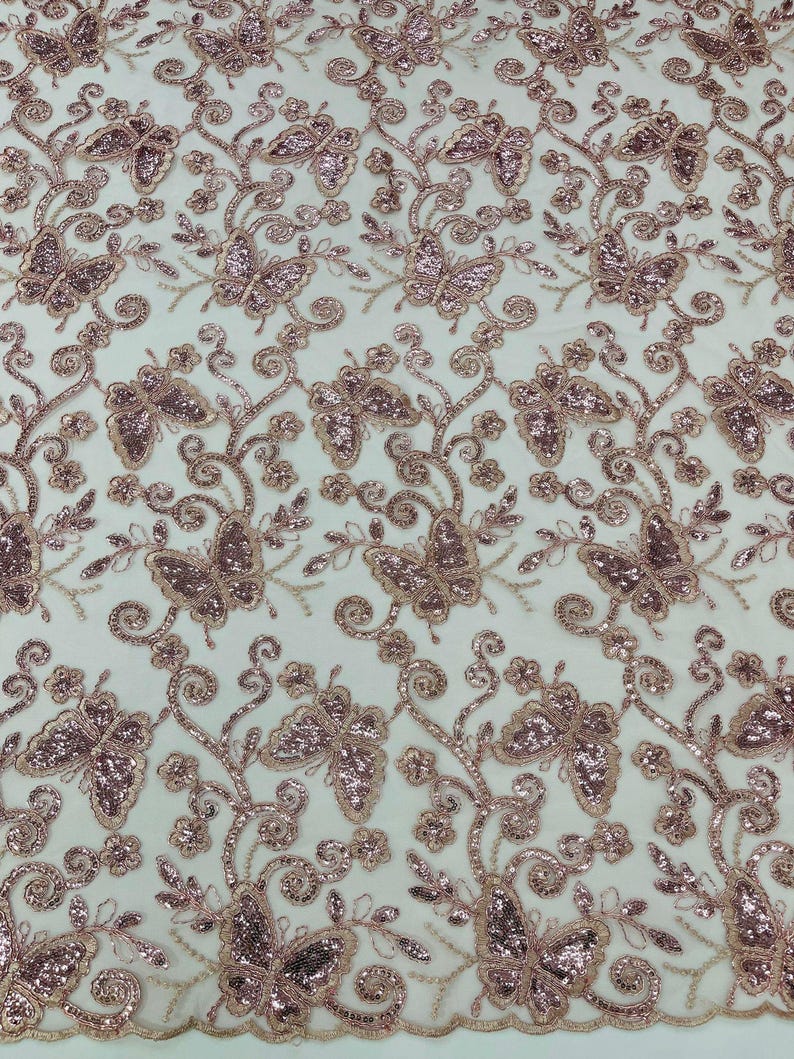 Blush Pink Metallic Embroider Fabric Butterfly Lace Embroider on a ...
