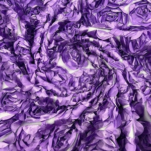 3D Rosette Embroidery Satin Rose Flowers Floral Mesh Fabric by the yard Lavender