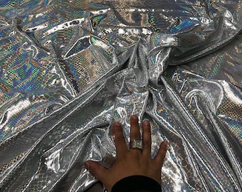 Chameleon Holographic Scales Nylon Spandex Fabric By The Yard Used For Iridescent-Costumes-Clothing-Leggings [Silver] FREE SHIPPING!!!