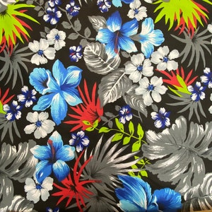 60&quot; Wide Hawaiian Poly Cotton Print Fabric By The Yard Gray/Black