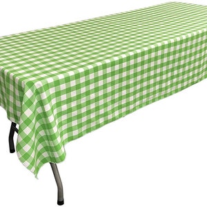 Polyester Poplin Gingham Checkered Rectangular Tablecloth (White & Lime, Choose Size Below