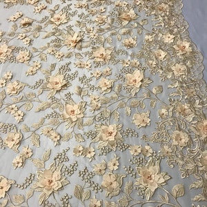 3D Embroidery Floral Stars Lace on Mesh Fabric With Pearls by the Yard ...