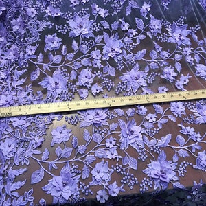 3D Embroidery Floral Stars Lace on Mesh Fabric With Pearls by the Yard ...