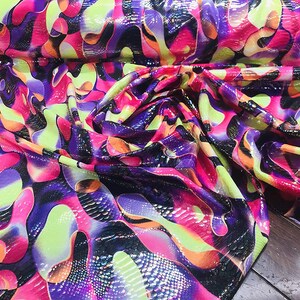Snake Print Multi Color Fabric Nylon Spandex Fabric, Swimwear/Active wear ( Purple, 1 Yard)