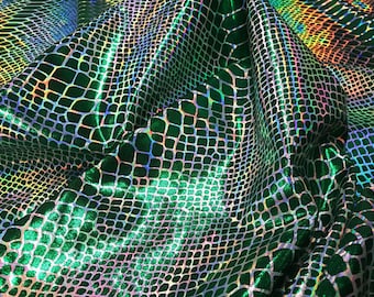 Holographic green scales Style☆PartⅡ☆ Chameleon Holographic Scales Nylon Spandex Fabric by the Yard Used