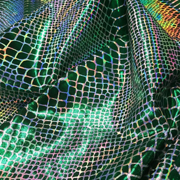 Chameleon Holographic Scales Nylon Spandex Fabric By The Yard Used For Iridescent-Costumes-Clothing-Leggings [Green] FREE SHIPPING!!!