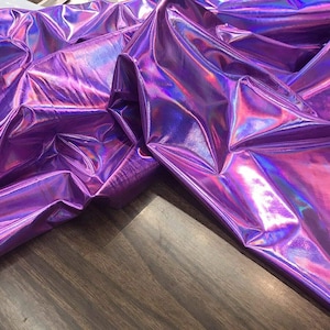 54&quot; Wide Faux Leather Vinyl 4 Way Stretch Spandex Dance Wear Fabric by The Yard (Lavender, REFRACTIVE Hologram)
