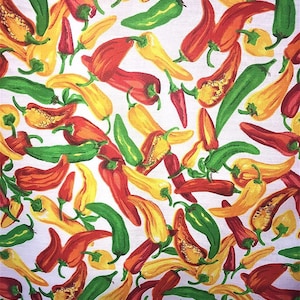 60&quot; Wide Hot Chili Pepper Poly Cotton Print Fabric Sold By The Yard. White