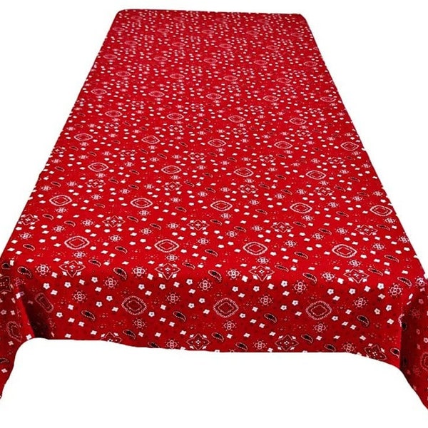 Bandanna Print Poly Cotton Tablecloth ( Red , Choose Size Below