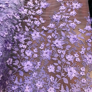3D Embroidery Floral Stars Lace on Mesh Fabric With Pearls by the Yard ...