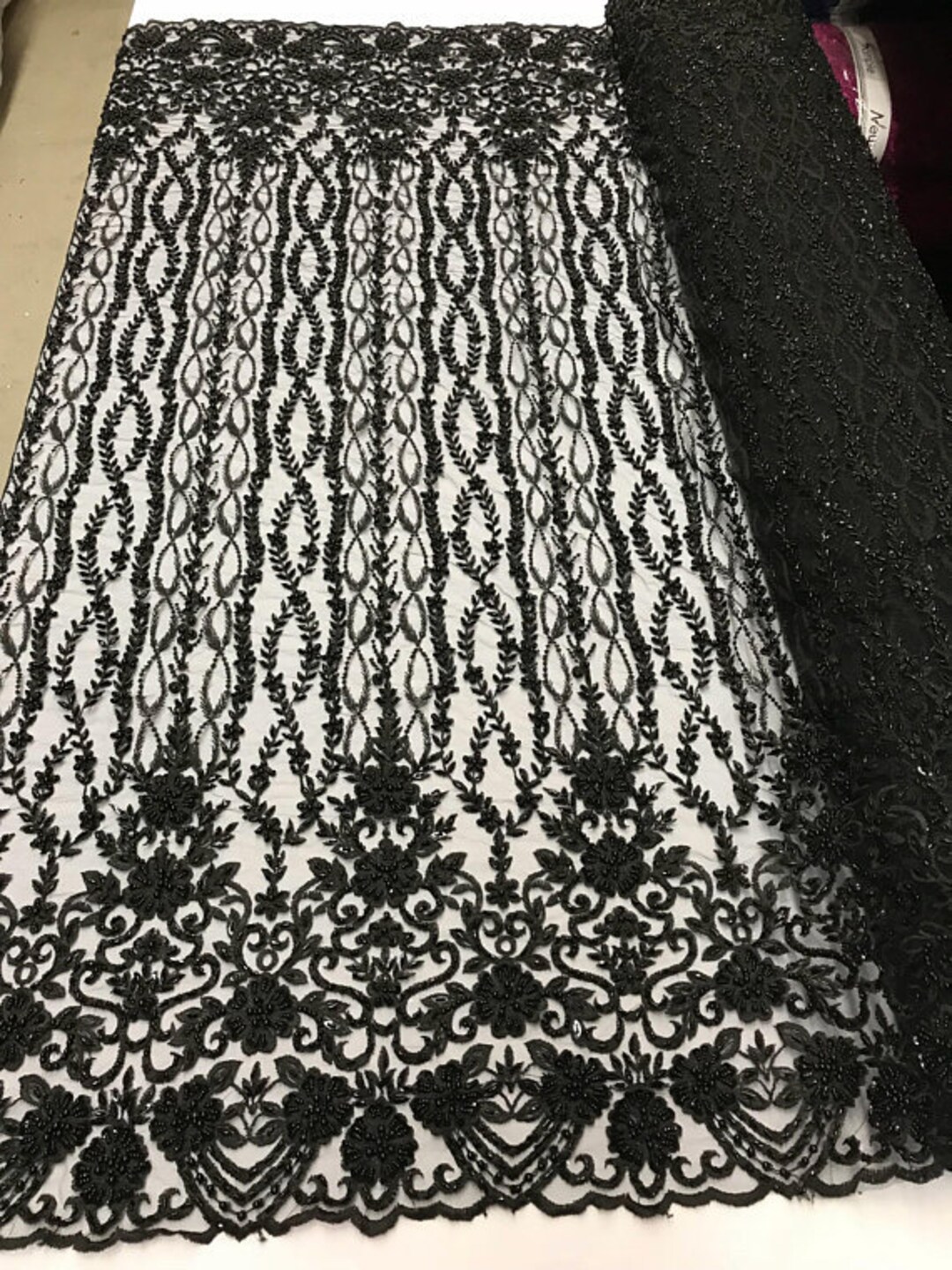 Precious Bridal Beaded Sequins On Mesh Fabric By The Yard Used For -Dress-Bridal-Fashion-Decor [Hunter Green] main image 1