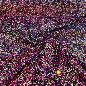 Royalty Fabrics All Over Shiny Sequins 2 Way Stretch Velvet , Sold By The Yard. Fuchsia/Gold