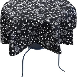 Round Print Poly Cotton Tablecloth (Bandanna Black, Choose Size Below