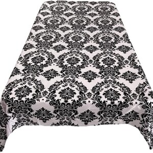 Decorative Damask Polyester Taffeta Tablecloth (Black on Ivory, Rectangular Tablecloth) Choose Sise Below