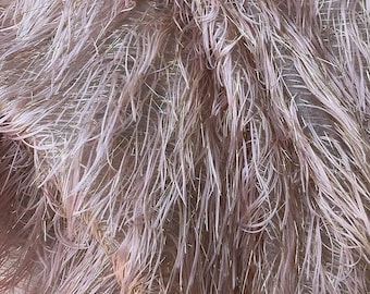 Shaggy Jacquard Faux Ostrich/Eye Lash Feathers Sewing Fringe with Metallic Thread Fabric (1 Yard, Blush