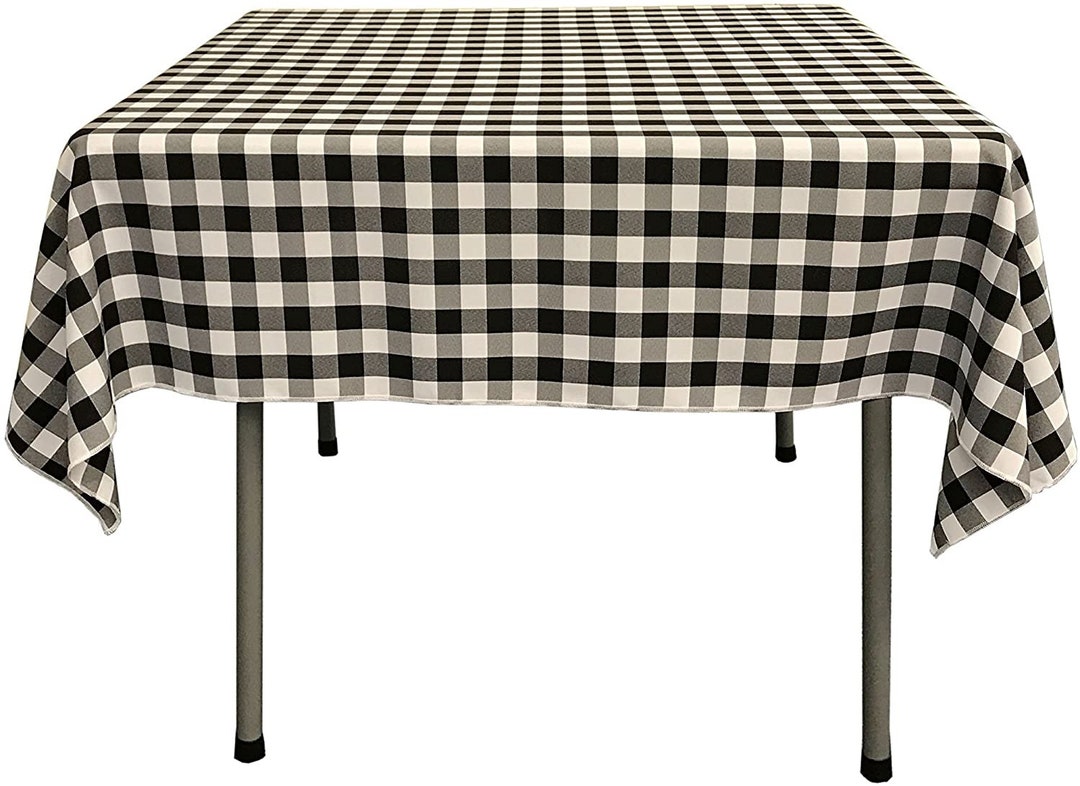Gingham Checkered Square Tablecloth Black and White, Choose Size Below