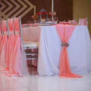 Chiffon Table Runner Extra Long, Wedding Runners, Holiday Table Runners, Long Table Runners, (Coral,